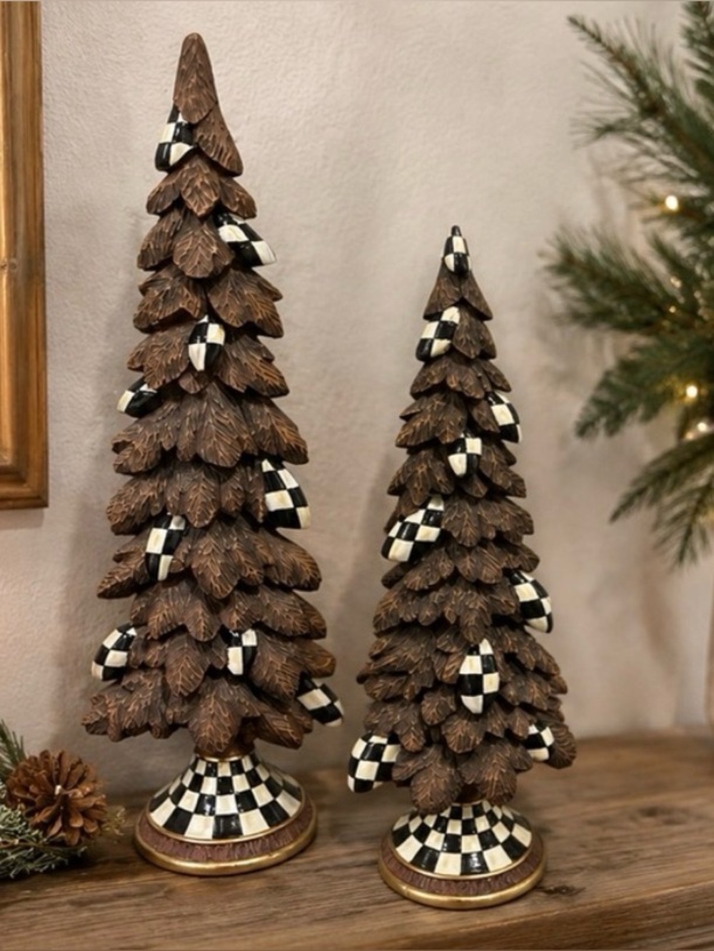 MacKenzie-Childs Courtly Check Woodland Christmas Trees Set of 2.